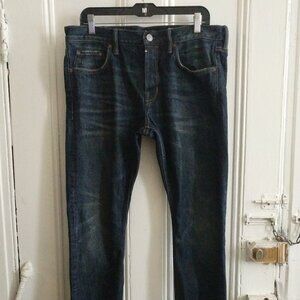 AllSaints 32 Union Cigarette Skinny Fit Blue Distressed Wash Denim Jeans Whisker